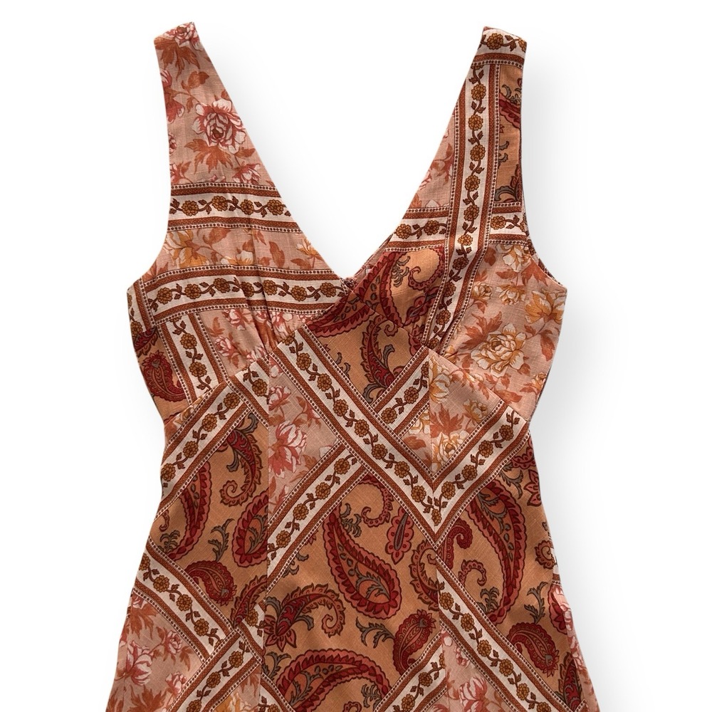 Paper Heart Small Orange Multicolor Floral Paisley Rayon Linen Maxi Dress NWOT - Picture 4 of 14